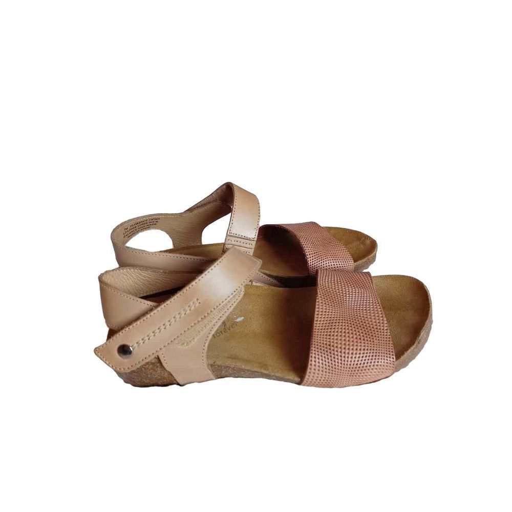 Womans Forever  Florence‎  Brown Leather cork Wedge Sandals 7M